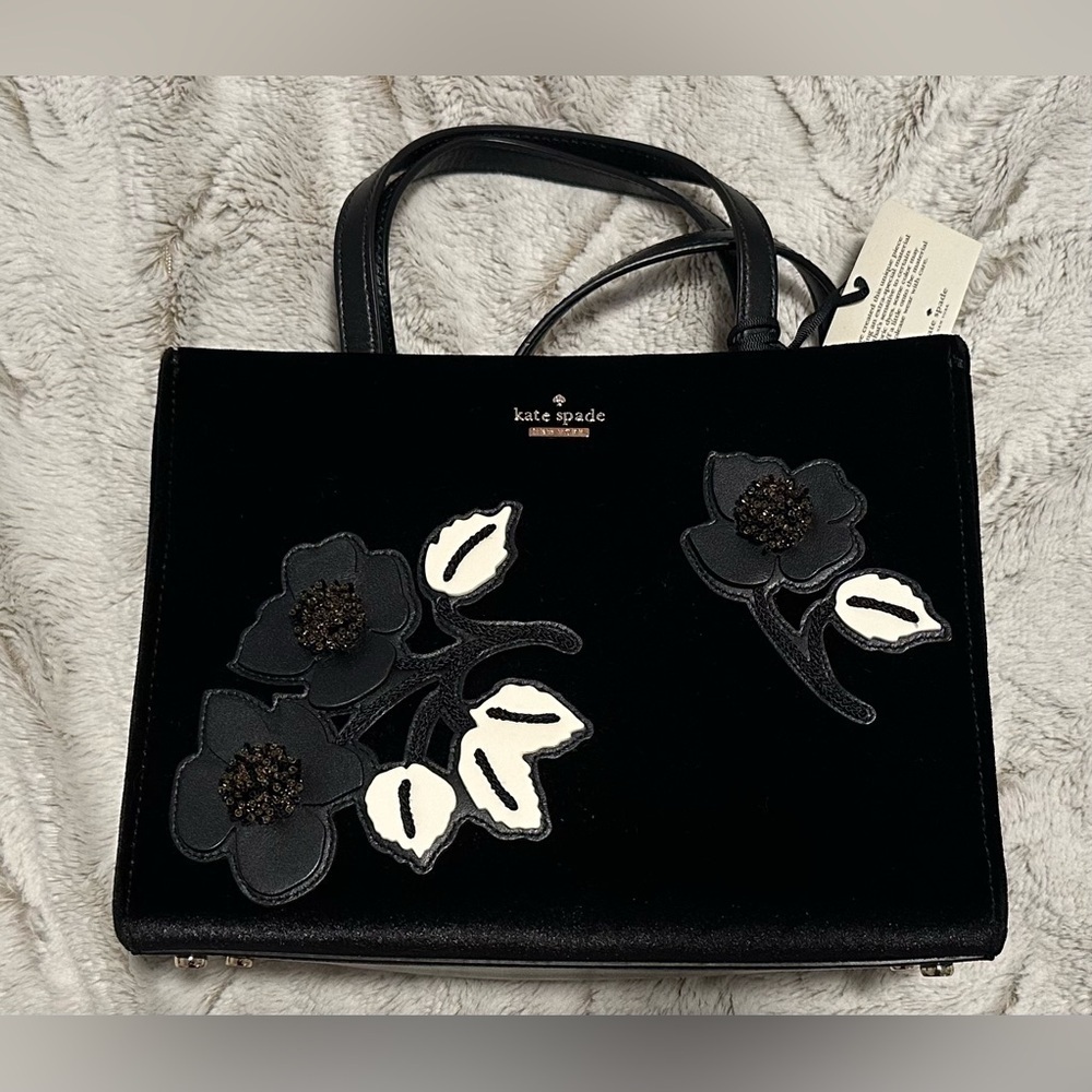 Kate Spade New York Black Cameron Street Embellished Floral Crossbody Purse - Picture 5 of 16